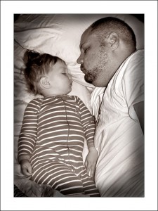 Daddy and son cosleeping peacefully