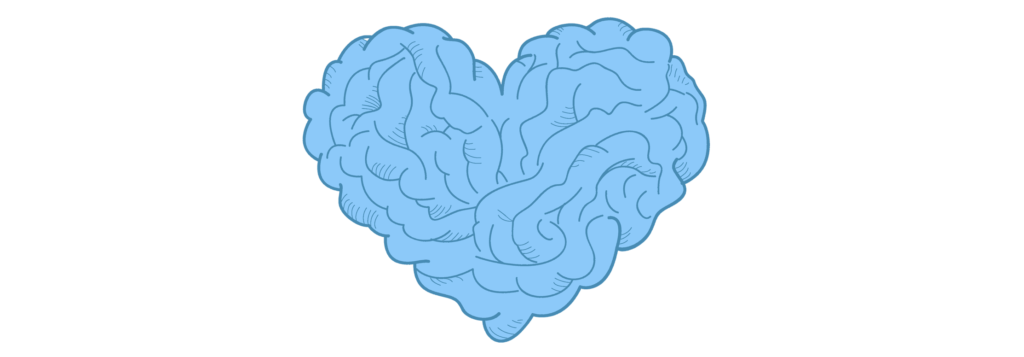 light blue animated brain in the shape of a heart